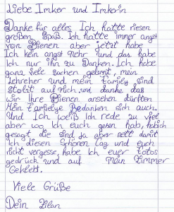 Klasse 5e der Max-Kölges-Schule zu Besuch, Brief von Zilan
